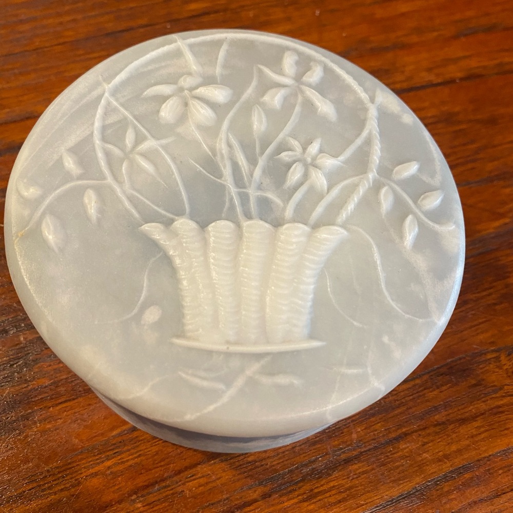 Lovely light wedgewood blue carved container